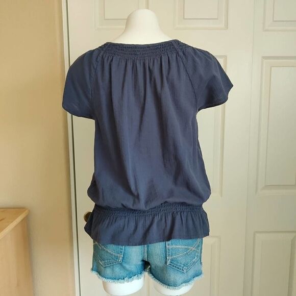 Mossimo navy tie front peasant top with elastic waist sz L - Picture 5 of 8